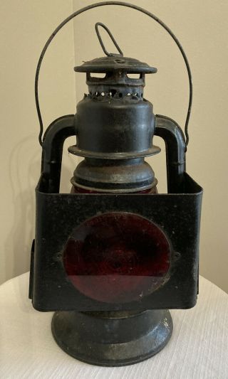 Rare Vintage Dietz Wagon Lantern With Red Globe And Red Shield