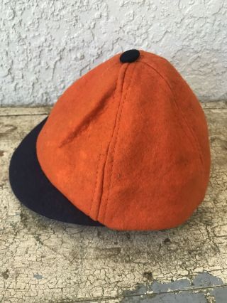Vintage Child’s Felted Wool Short Brimmed Cap In Orange And Navy