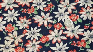 Vintage Full Feedsack: Red And White Flowers On Navy