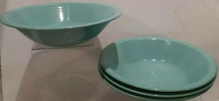 Set Of 3 Vintage Furio Stoneware Japan Aqua 8 " Bowls W/embossed Rings - Euc
