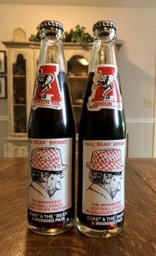 Great Deal Vintage Ncaa Alabama Coca - Cola Bear Bryant Coke Bottles (set Of 2)