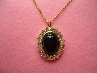 Vintage Trifari Black Stone Clear Rhinestone Gold Tone 17 " Necklace