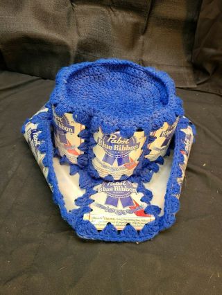 Vintage Crochet Pabst Blue Ribbon Beer Hat; Fun,  Collectible,  Hand Made,  Pbr