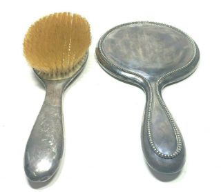 Antique Gorham Sterling Silver 1364 C Brush And Mirror Set Monogrammed
