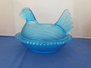 Vintage Aqua Blue Indiana Glass Hen On Nest