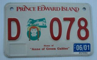 Pei 2001 Motorcycle License Plate " D 078 " Prince Edward Island Anne Green