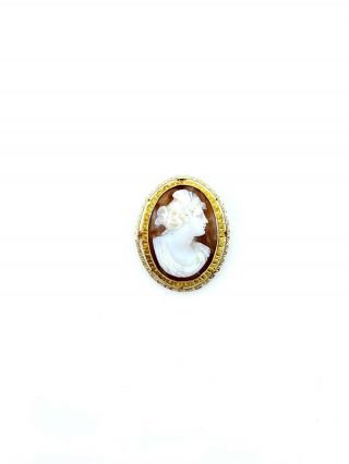 Victorian Antique 14k Yellow Gold Carved Shell Cameo Pin Brooch