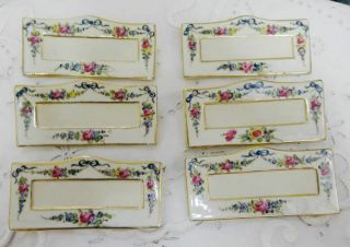 Set Of 6 Antique Dresden Saxony Porcelain Hand Painted Place Card Holders