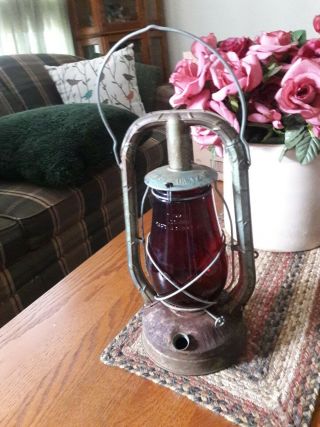 Antique Dietz Monarch Lantern With Ruby Red Globe