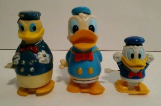 3 Vintage Disney Donald Duck Wind - Up Marx And Tm Or Mt All Work