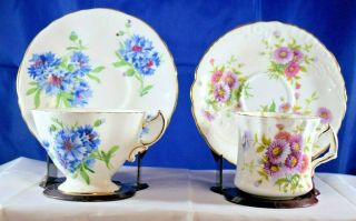 2 Hammersley Different Designs Floral Teacups & Saucers Vintage Exc $10.  00