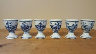 Vintage Blue Onion Pattern China / Porcelain 6 Egg Cups