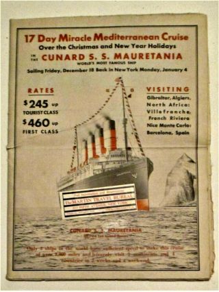 Vtg 1931 Cunard Ss Mauretania Unusual Cutaway Deck Plans Foldout 50 " X32 " Poster