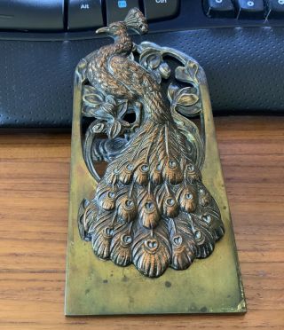 Antique Judd Mfg Desk Letter Note Clip Holder Art Nouveau Peacock Bird Figural
