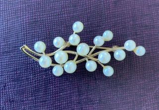 Vintage 14k Yellow Gold And Pearl Brooch Pin With 17 Pearls