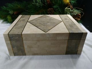 Vintage Karl Springer / Maitland Smith Tessellated Box Stone Vanity Jewelry Box