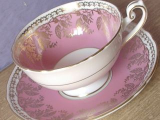 Antique England Pink And Gold Bone China Boston Shape Teacup Teacup And Saucer
