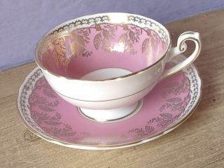 Antique England Pink and Gold Bone china Boston shape teacup teacup and saucer 2