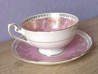 Antique England Pink and Gold Bone china Boston shape teacup teacup and saucer 3