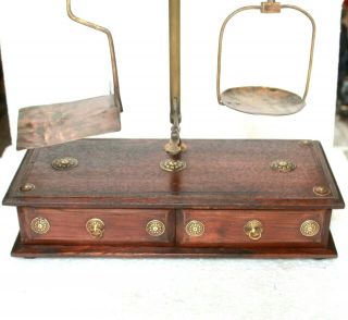 Old 1910s Antique Handmade Gold Smith Brass Scale with Wooden Box 3
