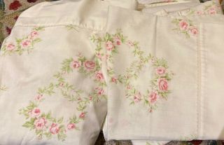 Vintage Dan River Shabby Chic Twin Sheet Set With 2 Pillowcases Pink Roses