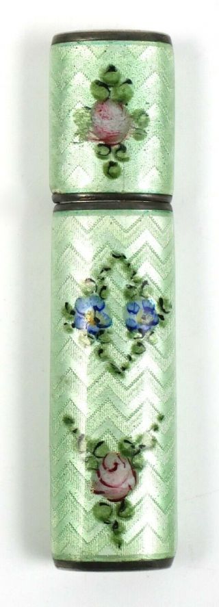 Vtg Sterling Green Floral Guilloche Enamel Ladies Lighter Art Nouveau Art Deco