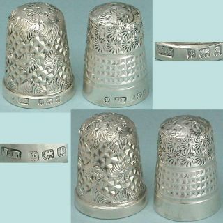 2 Antique English Sterling Silver Thimbles By James Fenton 1900 & 1910 Hallmarks