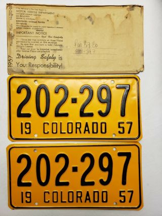 Colorado 1957 License Plate Matching Pair Passenger Plates