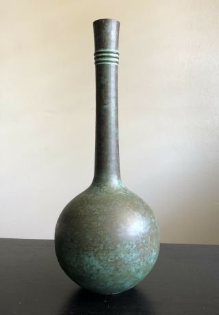 Fine Signed Meiji Antique Japanese Bronze Bizen Long Neck Bottle Vase Art