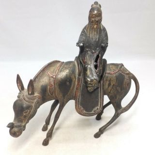 B502: Chinese Incense Burner Of Old Copper Ware Of The Hermit On A Horse Statue
