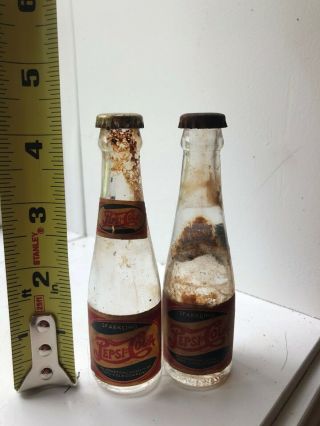 2 Vintage Pepsi Cola Mini Glass Bottles Cap Paper Label Billy’s