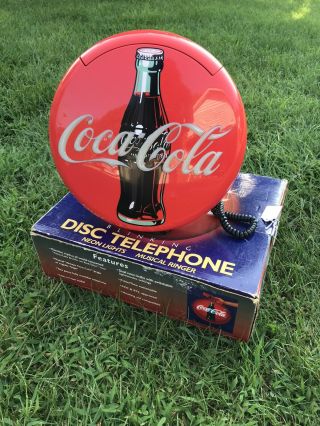 Vintage 1995 Coca Cola Coke 12 " Lighted Round Red Button Sign Telephone Phone