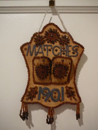 Antique 1901 Native American Indian Iroquois Beaded Beadwork Match Safe Holder