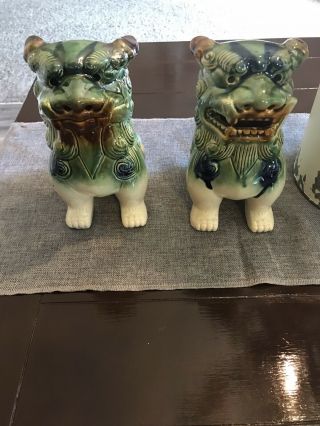 Set Of 2 Vintage Chinese Asian Glazed Ceramic Foo Dragon Dog Statues