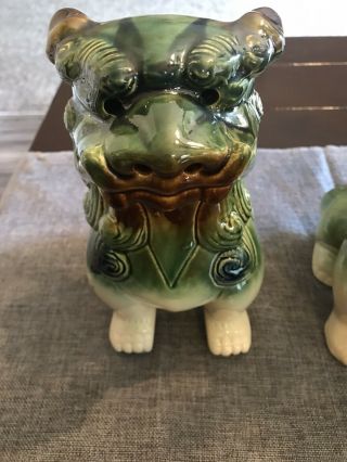 Set of 2 Vintage Chinese Asian Glazed Ceramic Foo Dragon Dog Statues 2