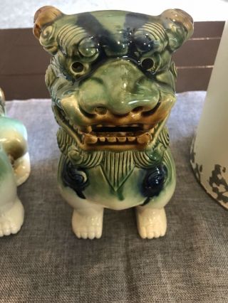 Set of 2 Vintage Chinese Asian Glazed Ceramic Foo Dragon Dog Statues 3
