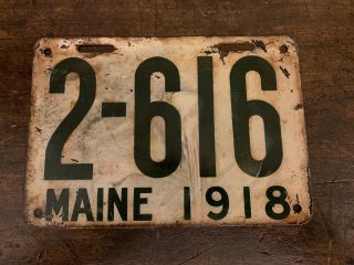 Antique 1918 Maine License Plate Vintage.  4 Digit Vintage Tab 2 - 616