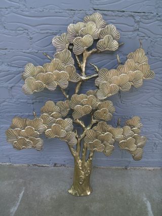 Vintage Mcm Solid Brass 3d Bonsai Tree Of Life Hanging Wall Art Gatco 29.  5 X 23