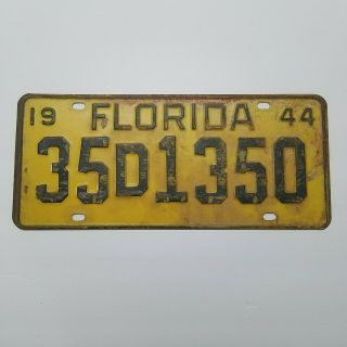 1944 Florida License Plate,  Yellow And Black
