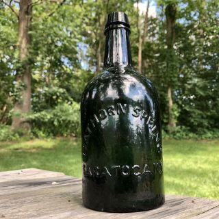 Hawthorne Springs Saratoga Bottle Forest Green Quart Antique 1800s