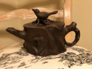 Fine Vintage Chinese Yixing Zisha Purple Clay Plum Tree Trunk Teapot