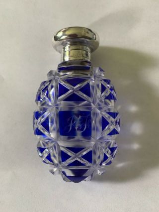 Victorian Red Cut To Clear Glass Overlay Sterling Silver Perfume Scent Bottle
