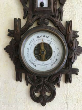 Antique French wall black forest barometer thermometer carved wood XIXth century 2