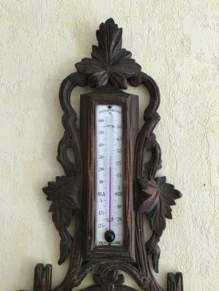Antique French wall black forest barometer thermometer carved wood XIXth century 3