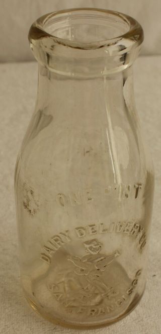 Vintage Glass Milk Bottle One Pint Dairy Delivery Co.  San Francisco