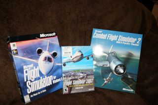 Vintage Pc Microsoft Flight Simulator,  2002,  Combat Flight Sim Big Box Set (3)