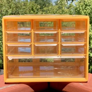 Vintage Akro - Mils Cabinet 10 Small Drawer Yellow Plastic Storage Parts Cabinet
