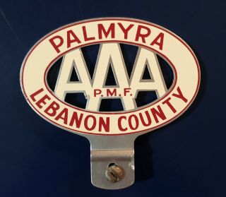 Rare Vintage Tripple Aaa License Plate Topper Palmyra Pa Lebanon County P.  M.  F.