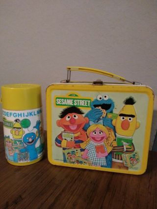 Vintage 1979 Sesame Street Metal Lunch Box Aladdin Complete With Thermo Bottle