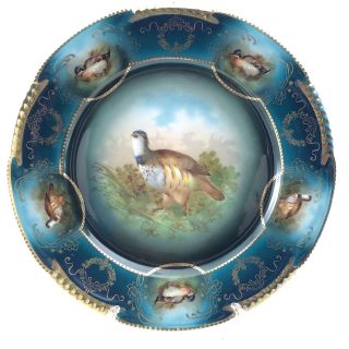 Antique Royal Vienna Bavaria Grouse Transferware Plate Blue Mallard Duck H477